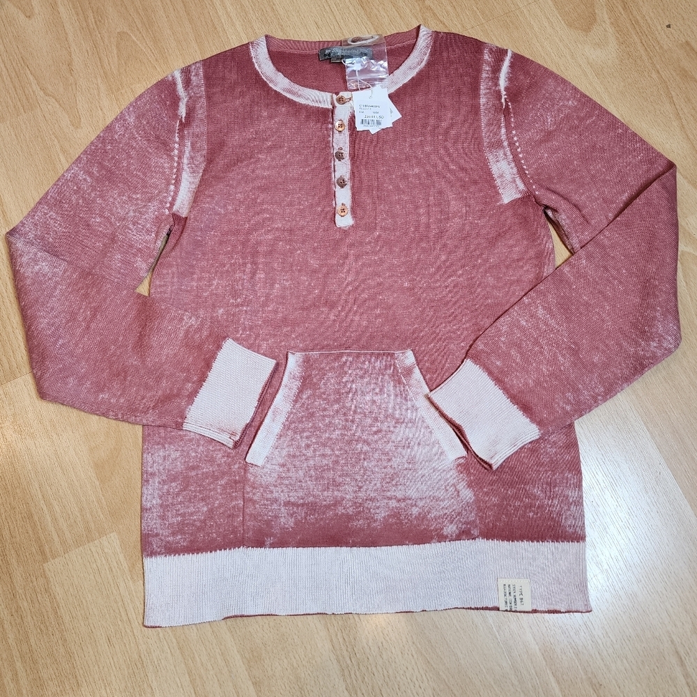 NWT Bonpoint Paris Kids Red Vintage Washed Cotton Henley Pocket Sweater Size 10